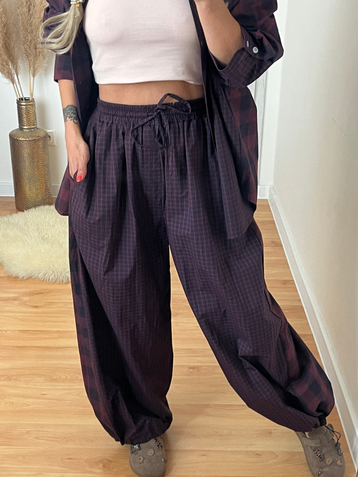 Nohavice CHECKER MIX BURGUNDY