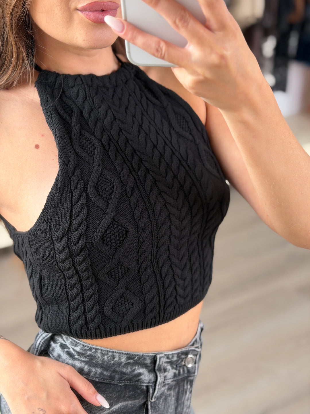Top CABLE HALTER BLACK