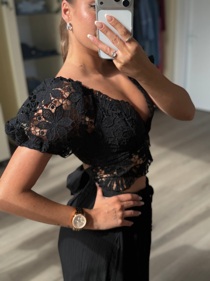 Čipkovaný top Bella Noir - čierny