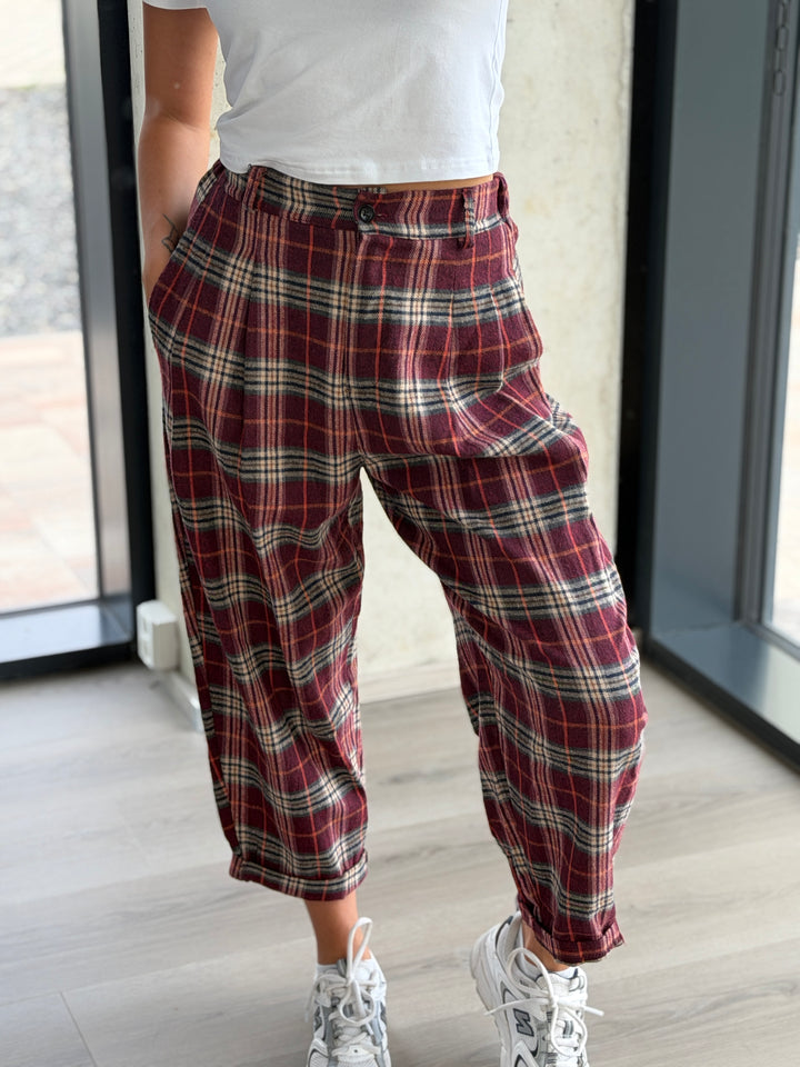 Nohavice Cherry Plaid