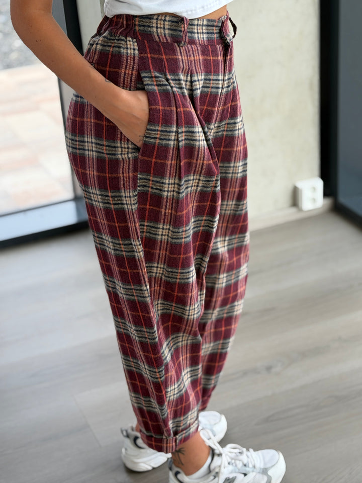 Nohavice Cherry Plaid