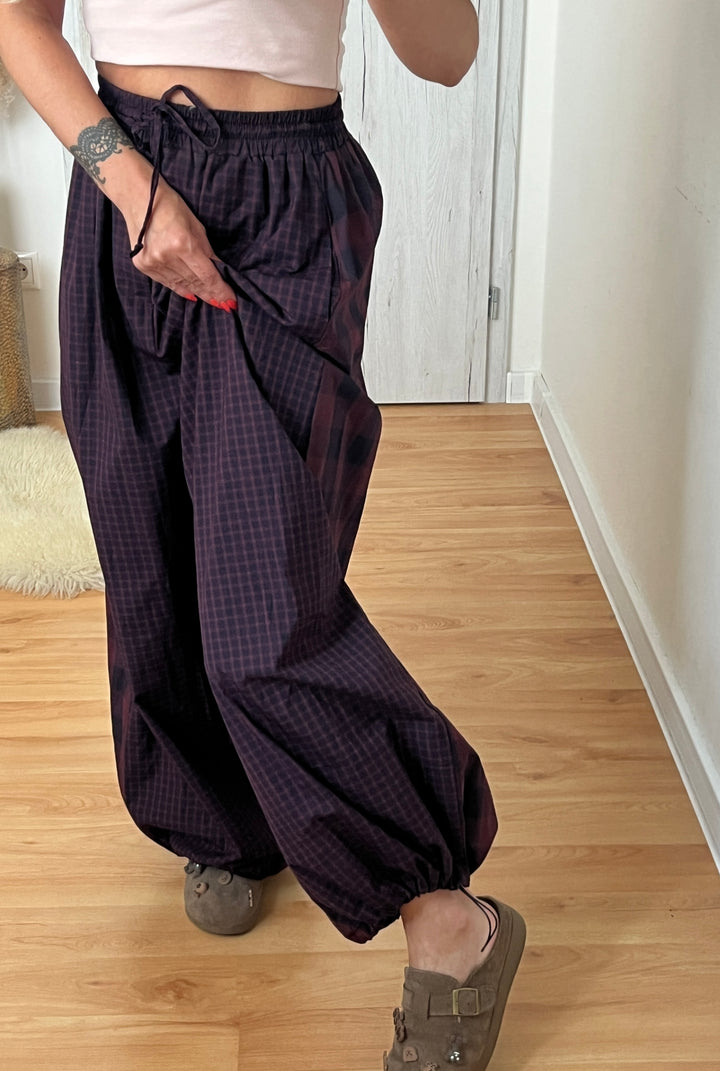 Nohavice CHECKER MIX BURGUNDY