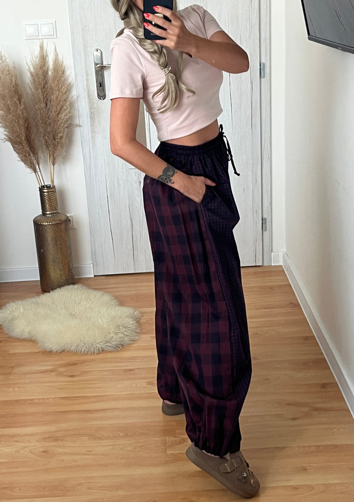 Nohavice CHECKER MIX BURGUNDY