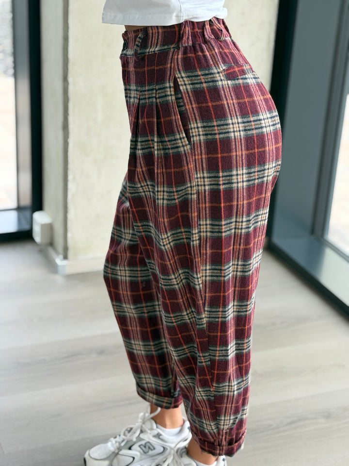 Nohavice Cherry Plaid