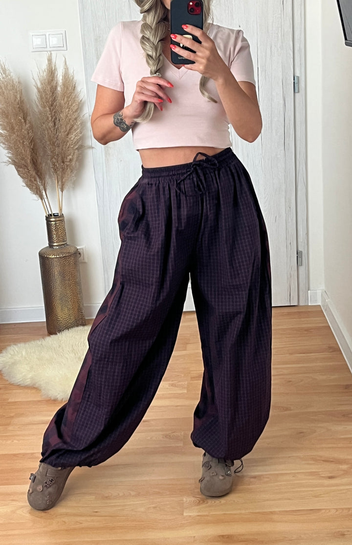 Nohavice CHECKER MIX BURGUNDY