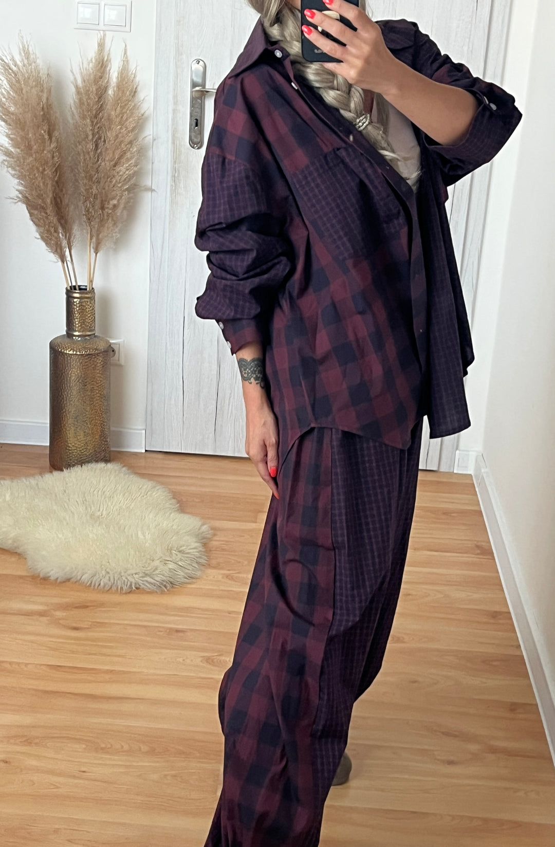 Košeľa CHECKER MIX BURGUNDY