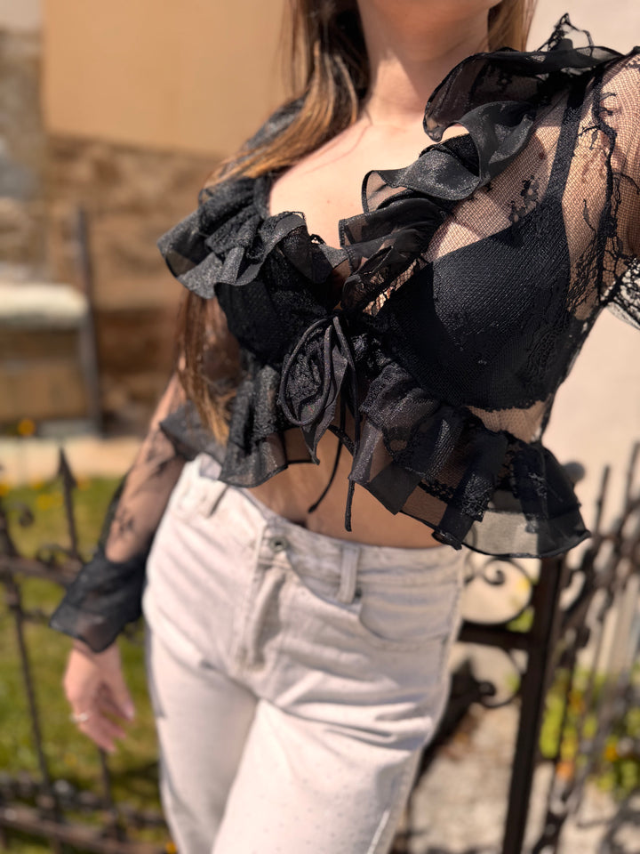 Čierny čipkovaný top ELEGANCE