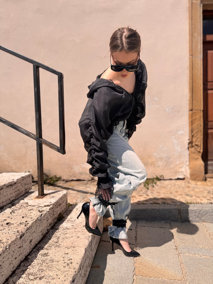 Oversize bunda s čipkou NOIR