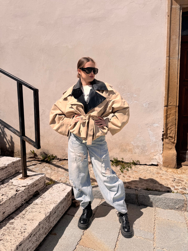 Béžovo-čierny trenchcoat TERRA