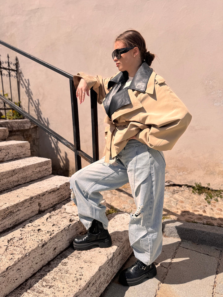 Béžovo-čierny trenchcoat TERRA