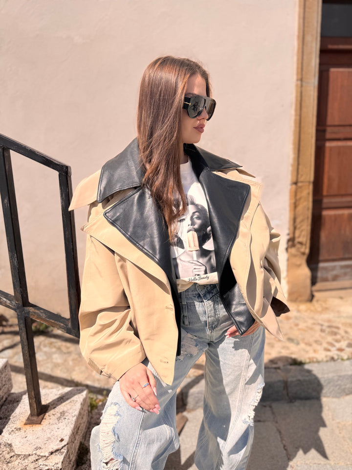 Béžovo-čierny trenchcoat TERRA